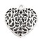 Alloy Pendants, Lead Free & Cadmium Free & Nickel Free, Heart, Antique Silver, Size: about 35mm long, 34.5mm wide, 11mm thick, hole: 3.5mm