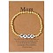 Mother's Day Brass Round Beads Strertch Bracelets, Acrylic Charm Jewelry for Women, Mama, with Greeting Card, Gold, Adjustable