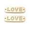 Brass Micro Pave Cubic Zirconia Links, Long-Lasting Plated, Rectangle with Words Love, for Valentine's Day, Clear, Real 18K Gold Plated, 9x27x2mm, Hole: 1.6mm