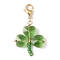 Glass Beads Pendants Decorations, with 304 Stainless Steel Lobster Claw Clasps and Solid Round Brass Beads, Clover, Green, 41mm