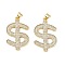 Brass Micro Pave Cubic Zirconia Pendants, Symbol $, Cadmium Free & Lead Free, Rack Plating, Long-Lasting Plated, Real 18K Gold Plated, 30x19x3mm, Hole: 3.5x3mm