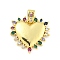Heart Rack Plating Brass Micro Pave Colorful Cubic Zirconia Pendants, Cadmium Free & Lead Free, Real 18K Gold Plated, 19x19.5x3mm, Hole: 4.7x2.5mm