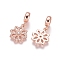 Brass Micro Pave Cubic Zirconia European Dangle Charms, Large Hole Pendants, Flower, Clear, Rose Gold, 24mm, Flower: 15x13x2mm, Hole: 5mm