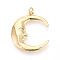 Brass Pendants, Moon & Face Charms, Real 18K Gold Plated, 30x24.5x3mm, Hole: 3.5mm, Jump Ring: 5x0.5mm, 3.5mm Inner Diameter