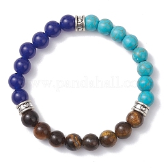 Женские браслеты из круглых бусин из натурального тигрового глаза&nbsp;BJEW-JB12744