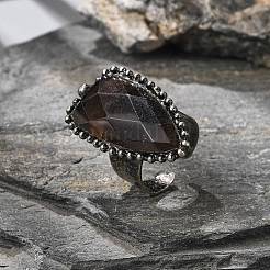 Кольцо из натурального дымчатого кварца RJEW-A068-01AS