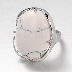 Регулируемая овальная латунная естественно Howlite широкий ленточные кольца&nbsp;RJEW-L062-03B