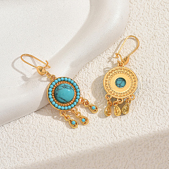 Плоские круглые серьги-люстры из синтетической бирюзы в стиле бохо MY4005