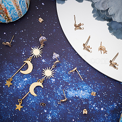 12 шт. фурнитура для сережек-гвоздиков в форме полумесяца из латуни с микропаве из прозрачного кубического циркония&nbsp;KK-BBC0009-89