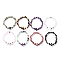 Эластичный браслет из натуральных смешанных драгоценных камней для женщин BJEW-A145-01