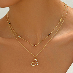 Элегантные полые латунные подвески в форме сердца с кубическим цирконием в виде двухслойных ожерелий&nbsp;ZP2718-3