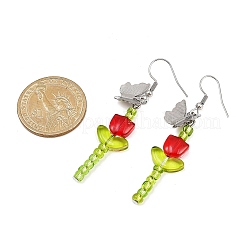 5 пара серег-подвесок в виде цветка и бабочки ручной работы EJEW-JE06624