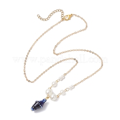 Летний пляж ручная работа фарфоровая подвеска в форме ракушки латунь и АБС пластик имитация жемчужных звеньев цепи ожерелья NJEW-JN05272