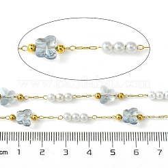 10 м ионное покрытие (IP) 304 нержавеющая сталь и АБС-пластик жемчужные бусины и стеклянные звенья-бабочки&nbsp;CHS-G035-04G-02