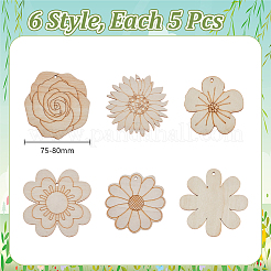 30 шт. 5 стиля необработанных деревянных подвесных украшений&nbsp;WOOD-AR0001-53