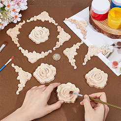 12 шт. 2 стиля натурального каучукового дерева резная накладка аппликация ремесло&nbsp;WOOD-OC0004-20