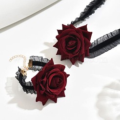 Комплекты ожерелий и браслетов из кружева и ткани с розами&nbsp;FS-WG6DFA9-01