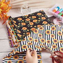 Поликоттоновая ткань с принтом подсолнухов AJEW-WH0348-82