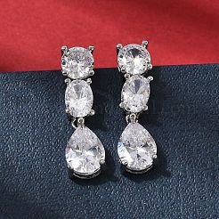 Серьги-гвоздики в форме капли из латуни с микропаве из прозрачных кубических цирконий&nbsp;EJEW-H180-14P