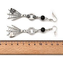 Серьги-подвески в виде черепа из сплава на Хэллоуин EJEW-K316-01B-AS