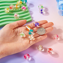 18 шт. 9-цветные прозрачные бусины из смолы с внутренними сухоцветами&nbsp;RESI-TA0003-29