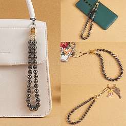 Ремешки для мобильных телефонов из немагнитного синтетического гематита и нержавеющей стали 304 с круглыми бусинами&nbsp;HJEW-SW00043-01