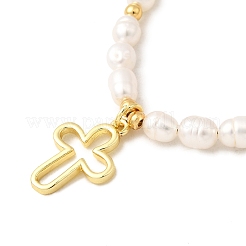 Браслеты с подвесками в виде полого креста из нержавеющей стали 304 BJEW-JB12299