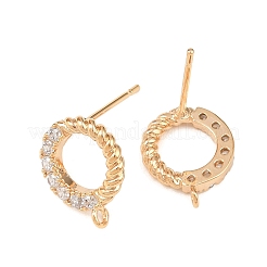 Фурнитура для сережек-гвоздиков из латуни с микропаве из прозрачного кубического циркония KK-Z133-02G-02