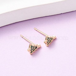 Серьги-гвоздики Charistmas Tree с микропаве из латуни EJEW-L278-09G
