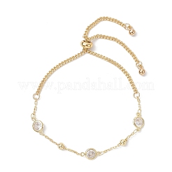 Регулируемые латунные цепочки с плоскими круглыми звеньями из прозрачного кубического циркония BJEW-JB12326