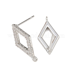 Фурнитура для сережек-гвоздиков с ромбовидной формой из латуни с микропаве из прозрачных кубических цирконий KK-Z133-02P-03