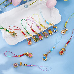 12 шт. 6-цветный железный эмалированный цветок и колокольчик подвеска для мобильного телефона ремешки&nbsp;HJEW-DC00101