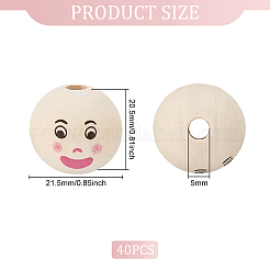 40шт деревянные европейские бусины с принтом WOOD-OC0003-55