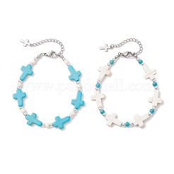 2 шт. браслеты из синтетической бирюзы и немагнитного гематита двух цветов для женщин BJEW-JB12222