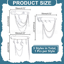 3 шт. 3 стиля булавка со стразами из сплава в виде звезды и луны JEWB-HY0001-46