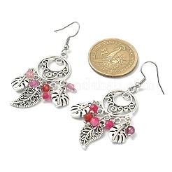 Серьги с кисточками из окрашенного натурального агата и бисера EJEW-JE05365