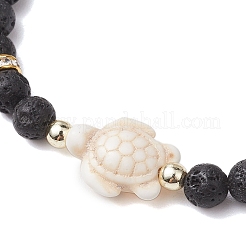 Регулируемые круглые браслеты из плетеных бусин из натурального лавового камня диаметром 6 мм BJEW-JB10615-02