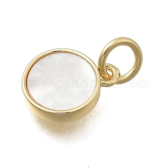 Плоские круглые подвески из латуни и натуральных ракушек KK-D431-025A-01G