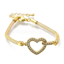 Латунные браслеты с микропаве из прозрачных кубических цирконий для женщин BJEW-A029-01A-G