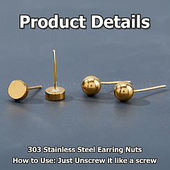 40 шт. 4 стиля 303 нержавеющая сталь гайки для сережек&nbsp;STAS-HS0001-58G