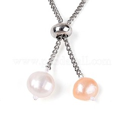 Регулируемые браслеты-слайдеры с жемчугом и латунными бусинами&nbsp;BJEW-T022-15C