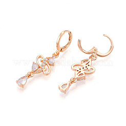 Серьги с подвесками на защелке из латуни с микропаве и фианитами EJEW-N058-08G