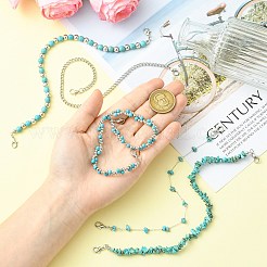 Цинковый сплав с цепочкой из искусственного жемчуга ABS и железа и синтетической бирюзы AJEW-CJC0020-004P-1