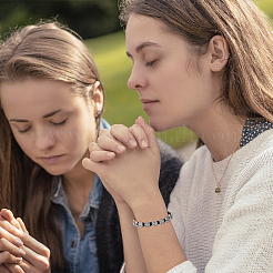 12 шт. браслет из сплава овальной формы с бусинами Святого Бенедикта и крестом&nbsp;BJEW-DC0001-21A