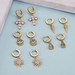 Прозрачные серьги-кольца Huggie с висячим замком из кубического циркония&nbsp;EJEW-SW00005-06