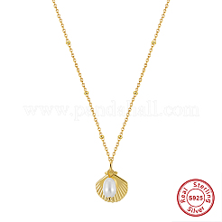 Летние пляжные 925 стерлинговое серебро с рисовым натуральным пресноводным жемчугом в форме ракушки ожерелья для женщин NJEW-M097-01G