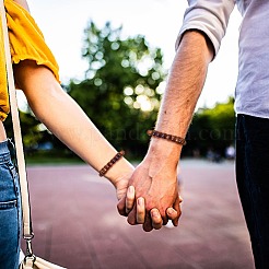 Эластичные браслеты из натурального дерева унисекс с бусинами BJEW-SZ0001-004