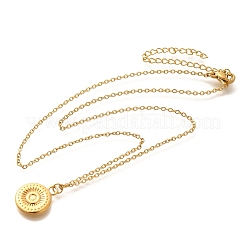 304 нержавеющая сталь плоская круглая монета кулон ожерелье с цепочкой для женщин&nbsp;LS-STAS-Z108-02G-01
