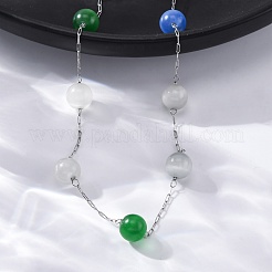 Круглые бусины кошачий глаз из нержавеющей стали 304 NJEW-C073-01P-07