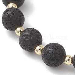 Эластичные браслеты из натурального янтаря и бусин из лавового камня для женщин&nbsp;BJEW-JB13383-02